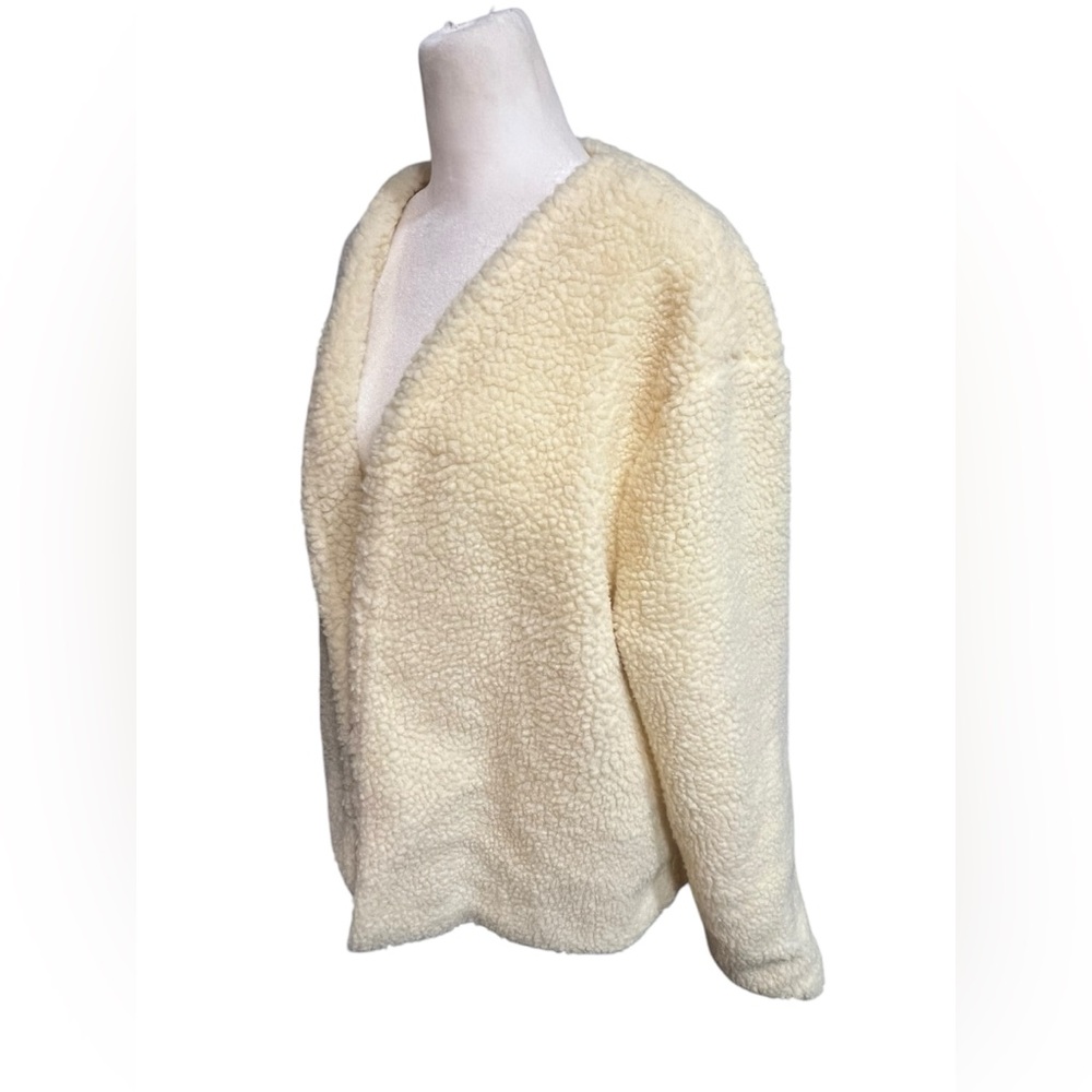 Shein Pale Yellow Open Front Sherpa Long Sleeve Jacket - Size Large - Picture 3 of 10